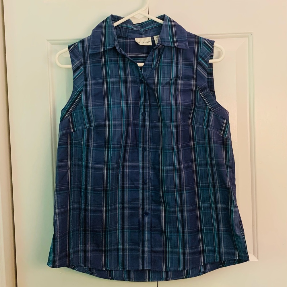 White Stag Plaid Button-Up Sleeveless Top